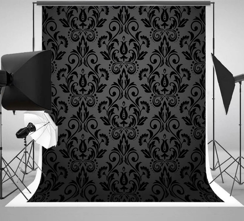 Photography Dark Cloth - Черный, серый, белый дамасский темный цветочный